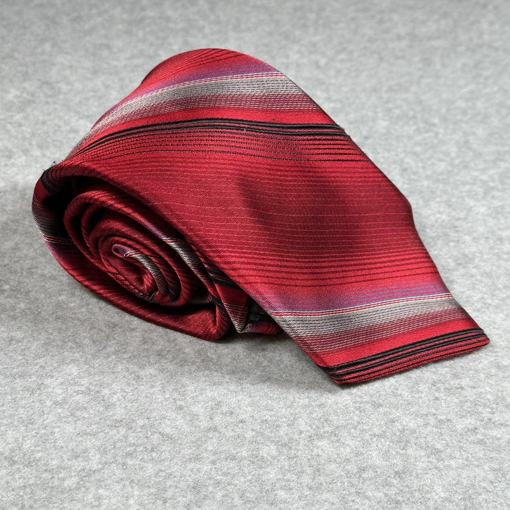 Bugatti Red Striped XL Silk Tie Classic Width Made USA Mens Necktie 61x3.5‎ in